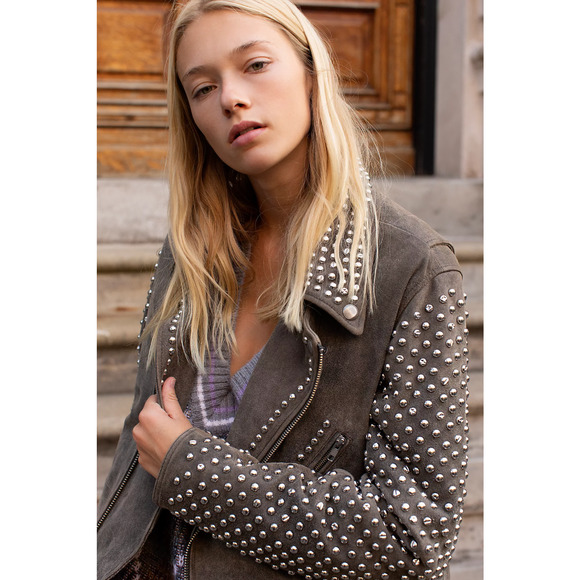 Free People Jackets & Blazers - Free People Valentina  Studded Grey Moto  Jacket